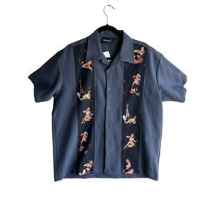 Vintage Steady Last Call Men's Shirt M Short Sleeve Gray Button Pinup Girls